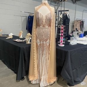 SOLD—-Bronze and silver sequin formal gown